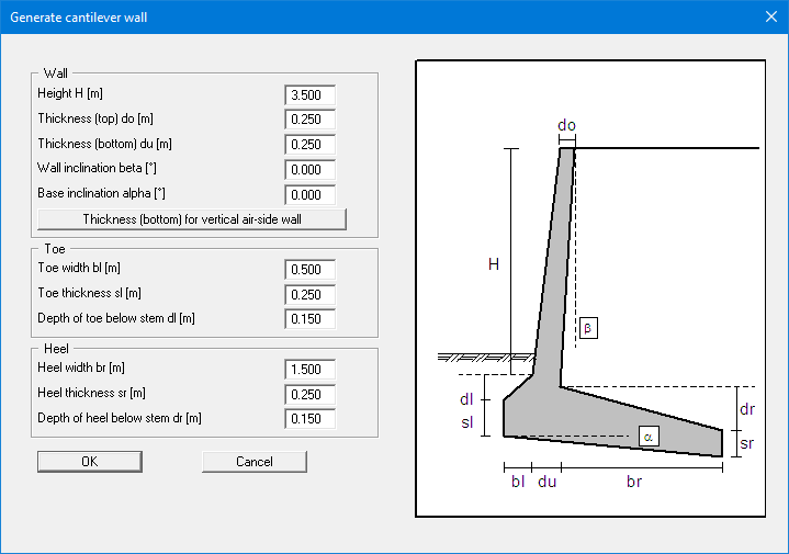 GGUCANTILEVER Definition of cantilever wall