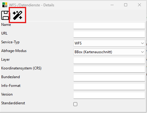 Symbol-Button „WFS-Wizard öffnen" im Dialog „WFS-/Datendienste - Details"